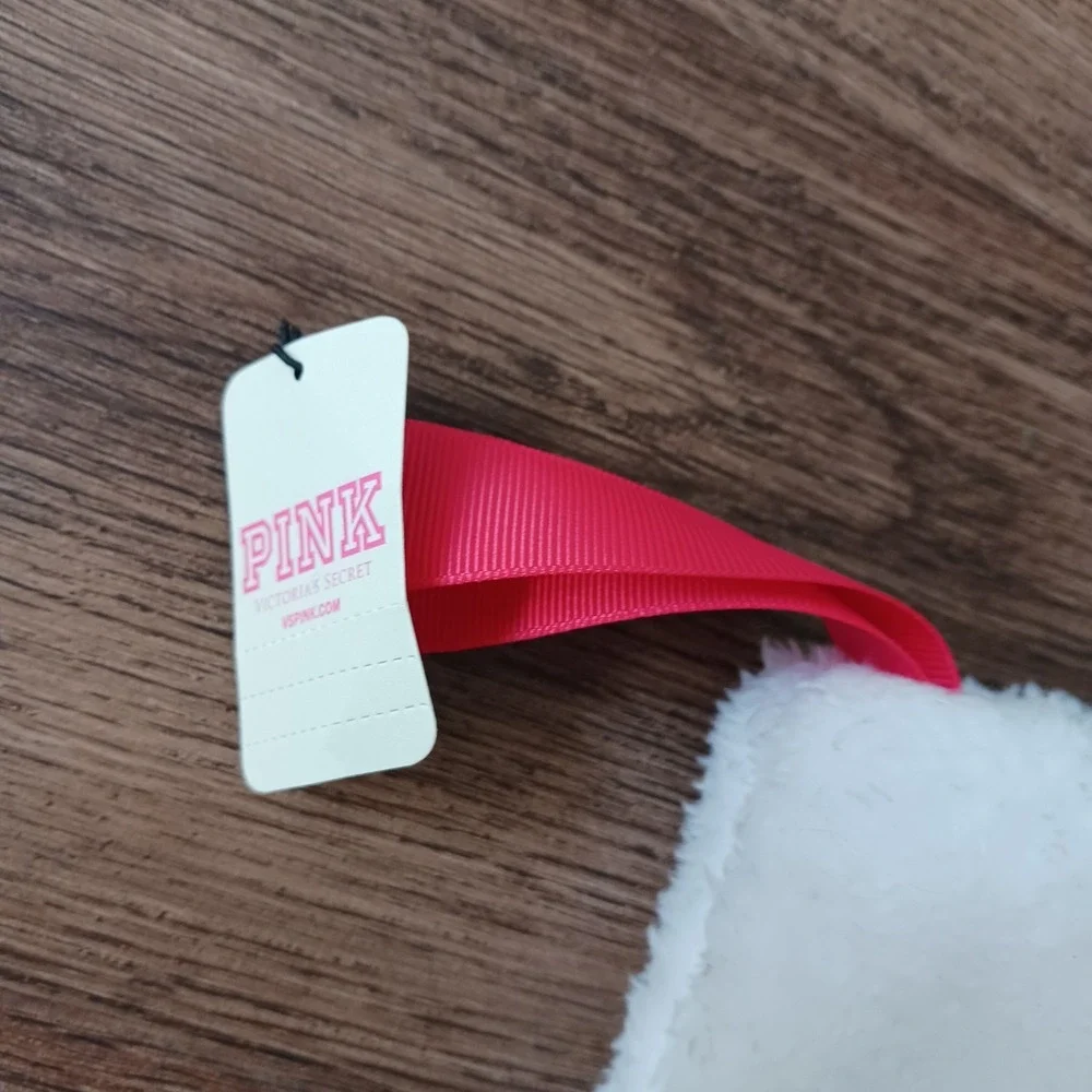 Victorias Secret Pink Santa Christmas Holiday Terry Stocking White Pink‎ Red New